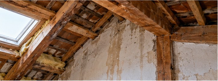 Combles après une infiltration de toiture